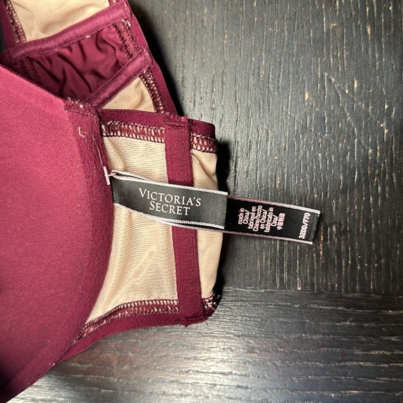 Victoria's Secret Very Sexy Push Up Front Clasp Mesh Sides Bra Size 32DD Maroon - Picture 3 of 5